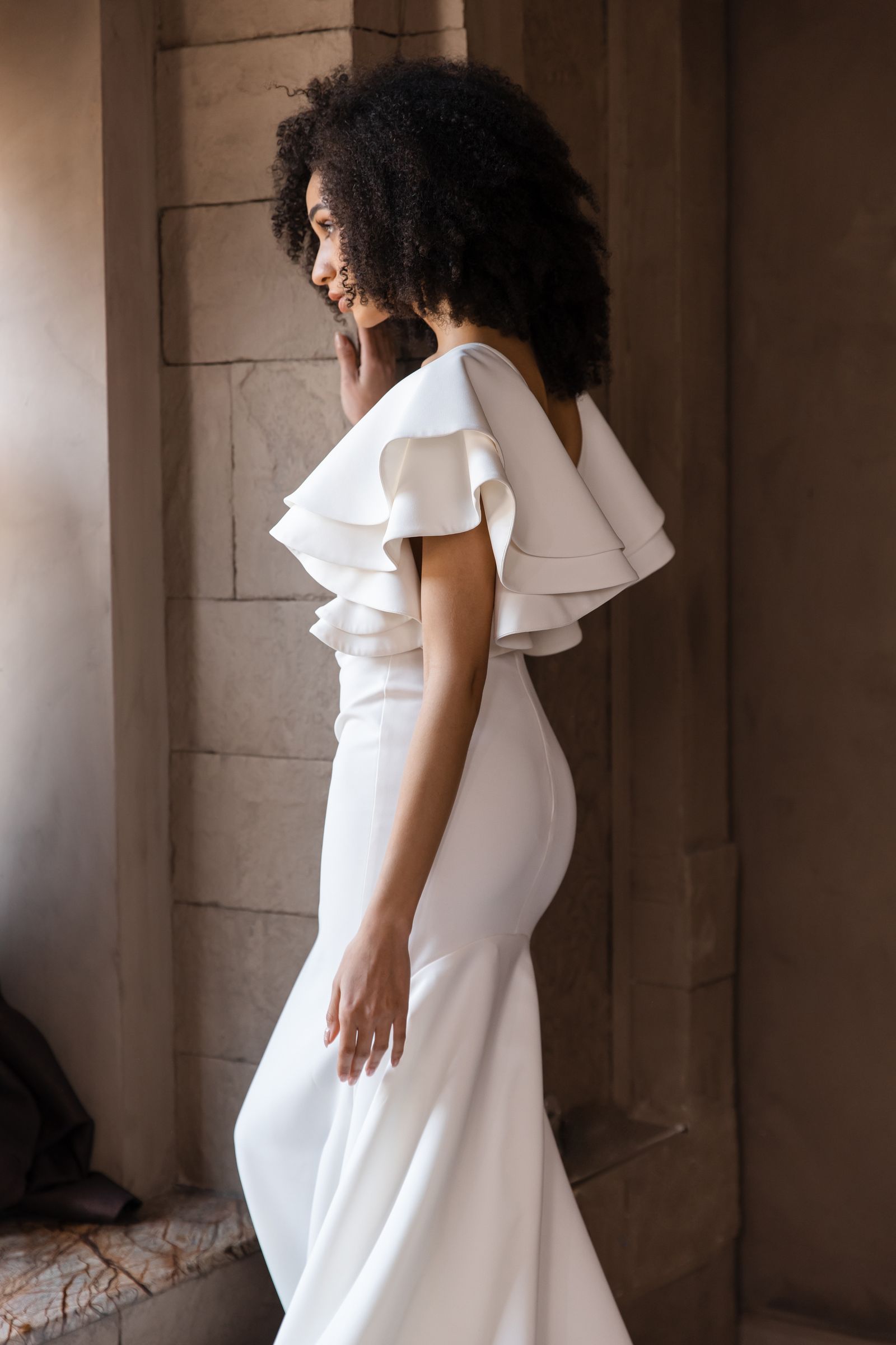 April wedding dress, side detail view