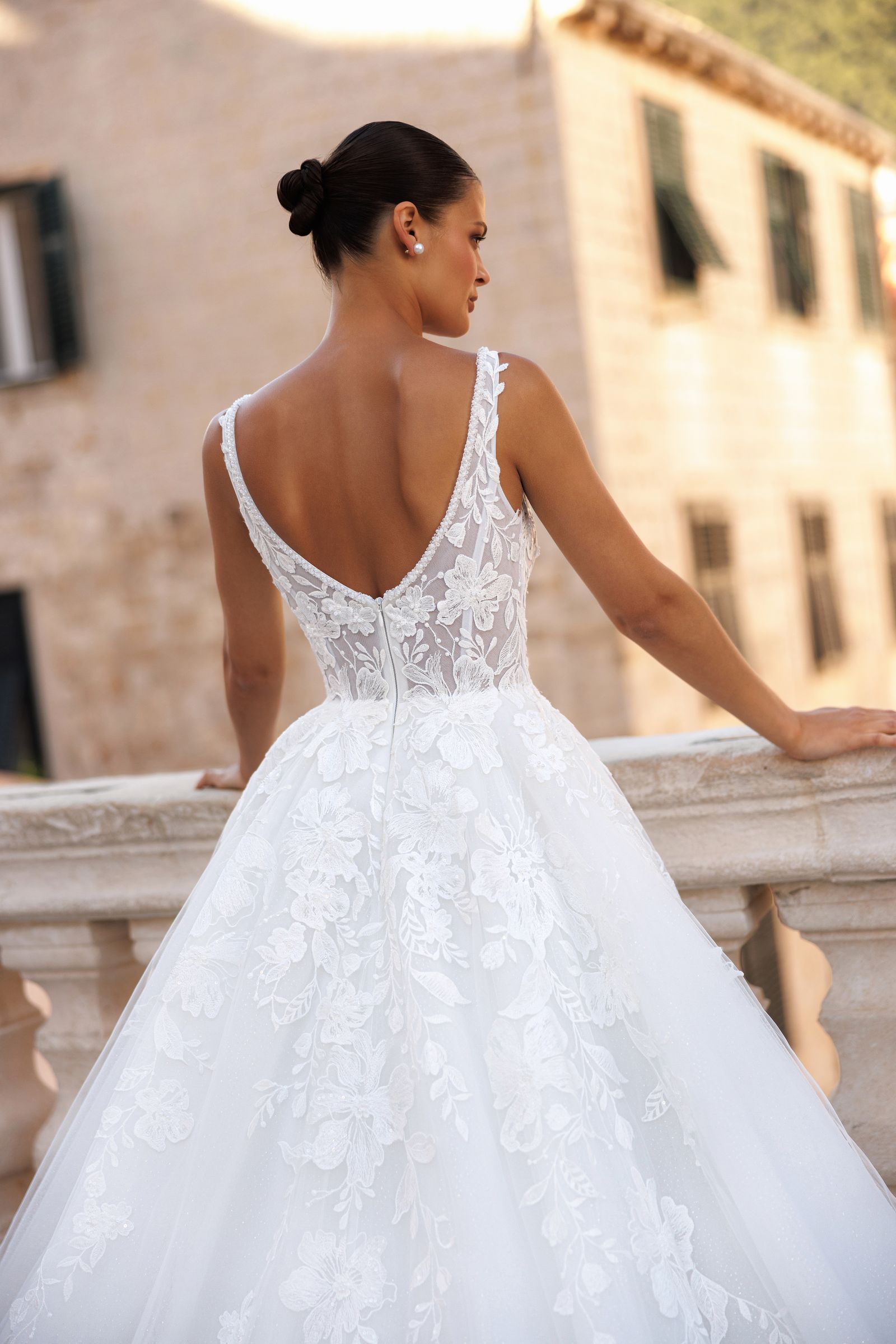 Aria wedding dress, back detail view