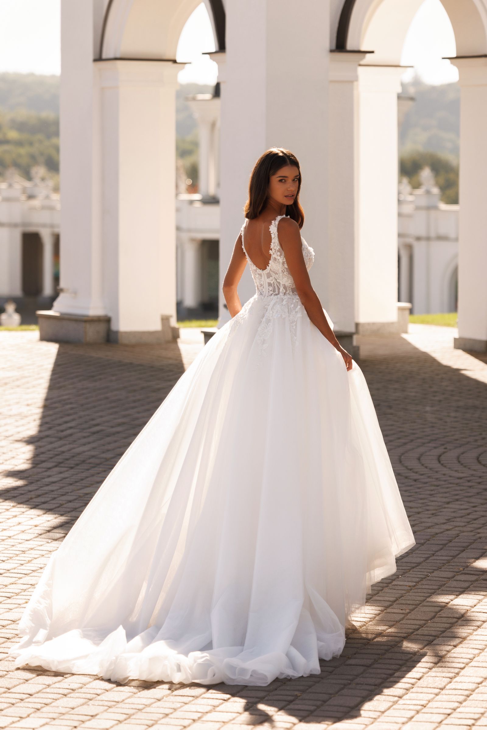 Derya — a-line wedding dress, back view