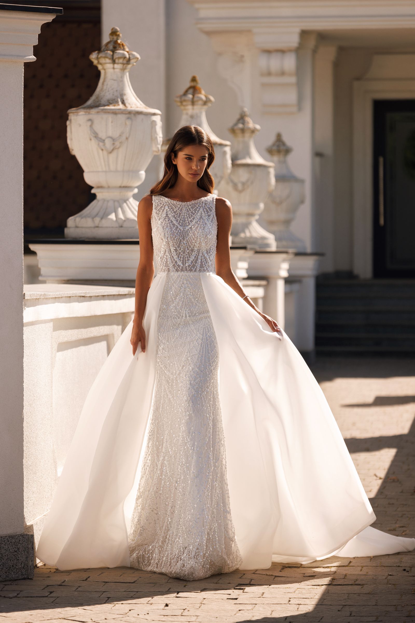 Elisia — sheath wedding dress, front view