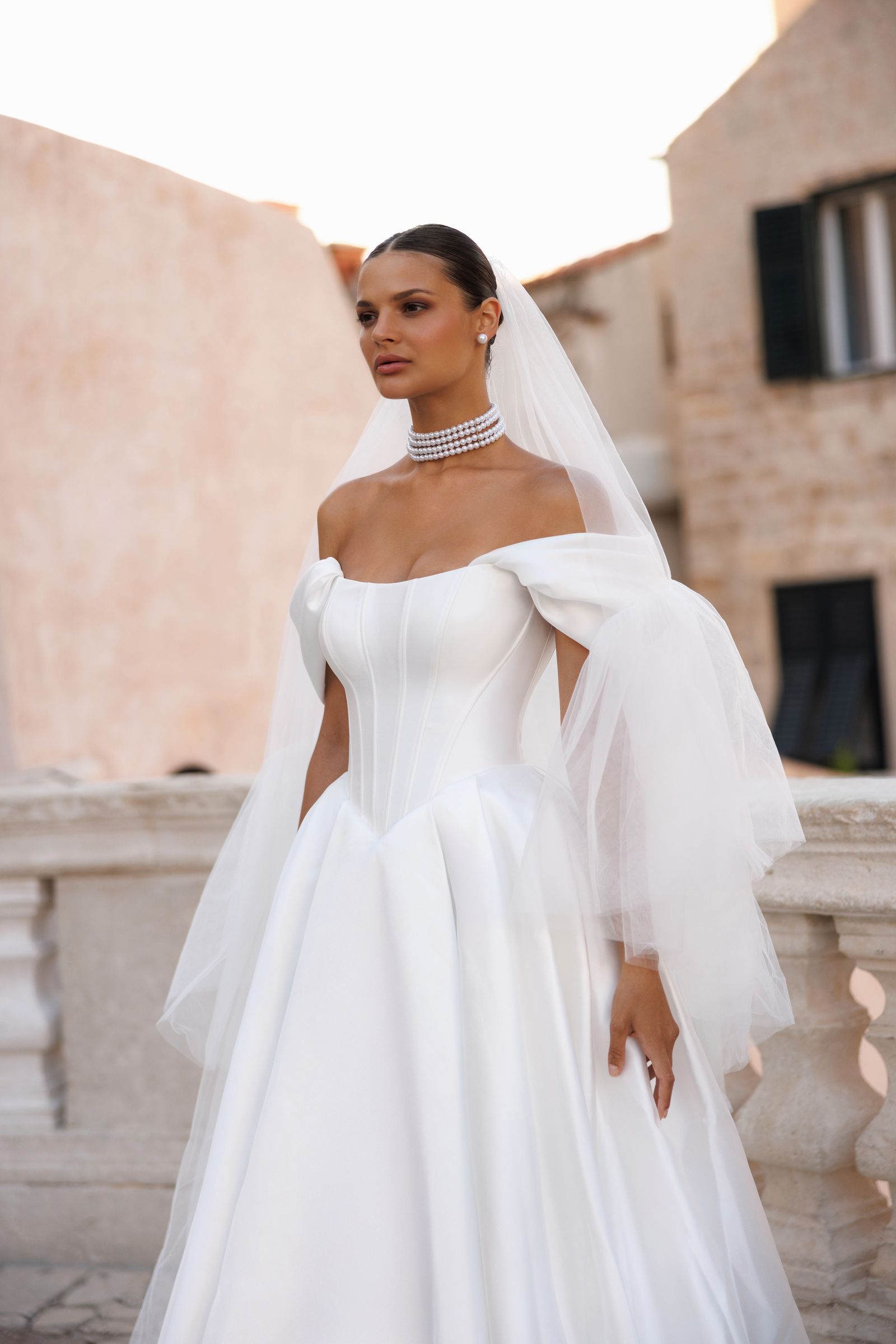 Eliza wedding dress, front detail view