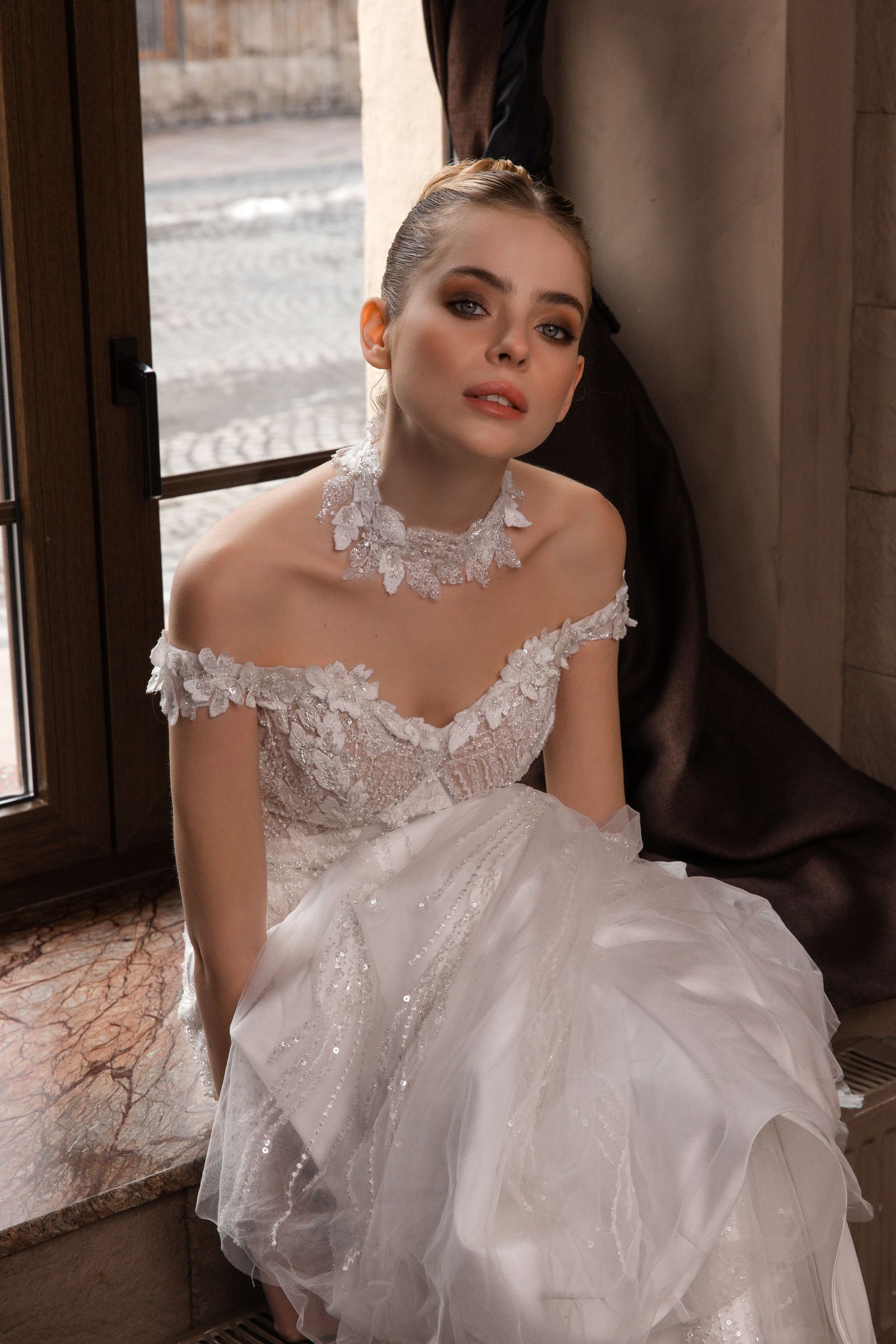 Evelyn wedding dress, front view