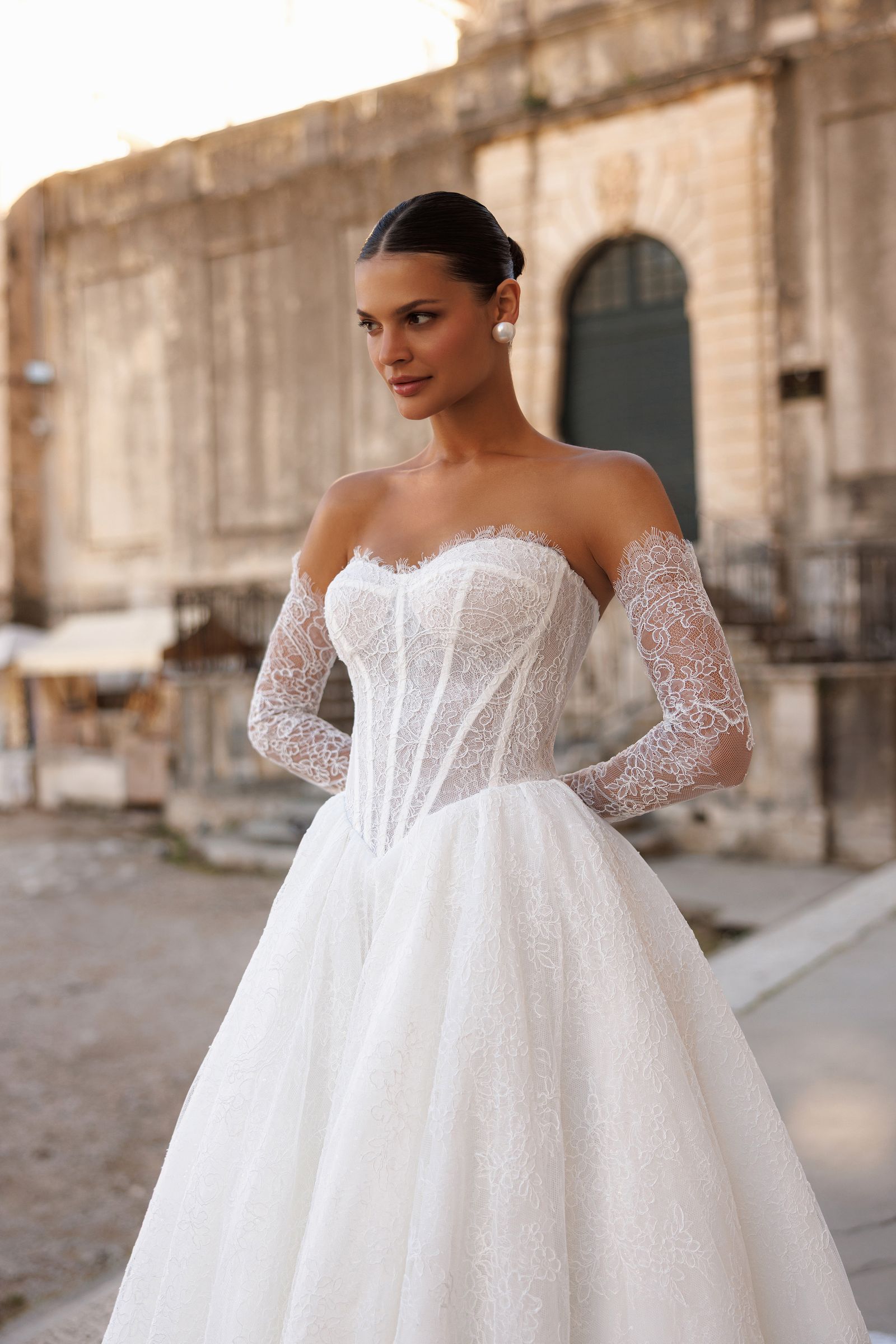 Fiona wedding dress, front detail view