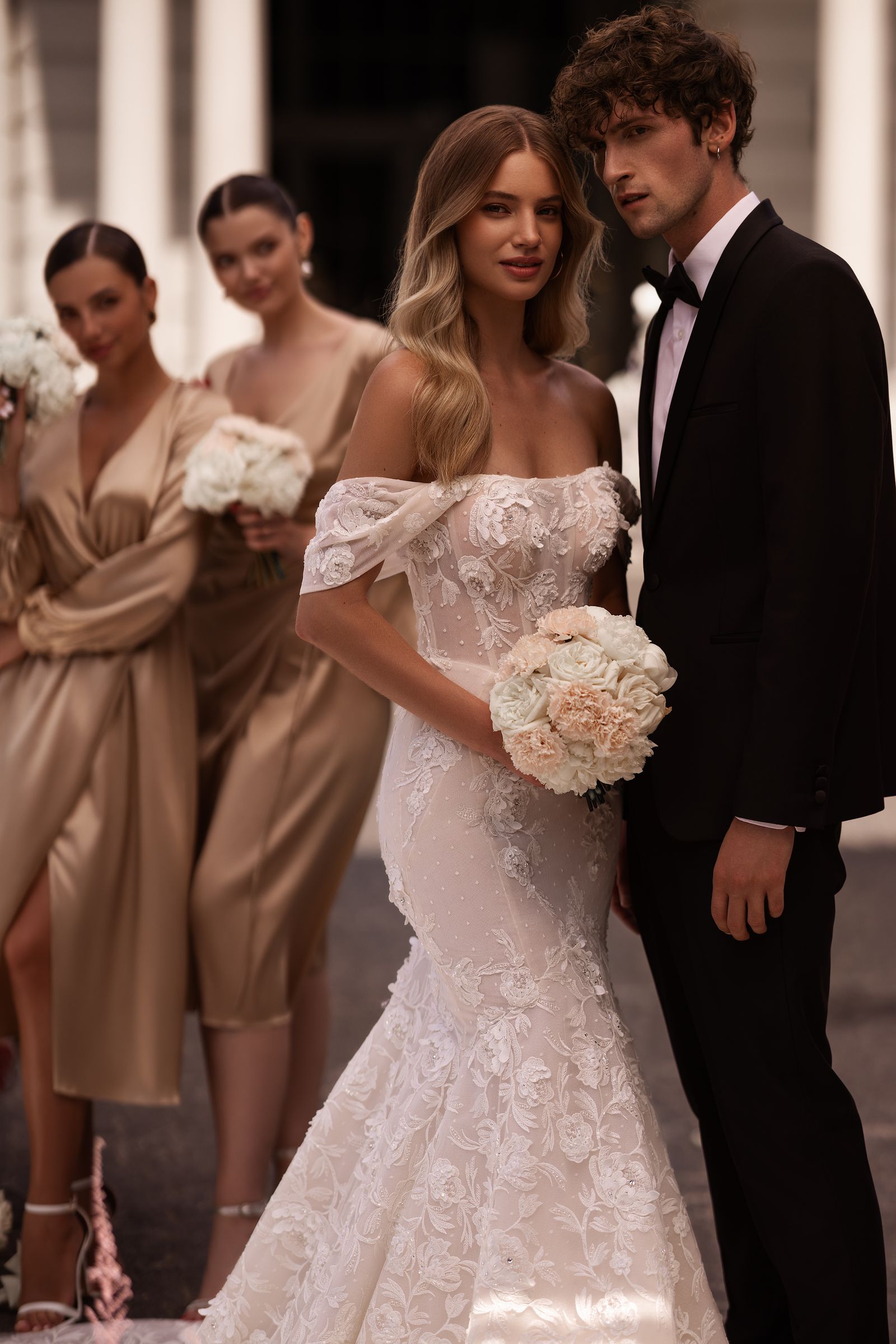 Jackie wedding dress, front detail view