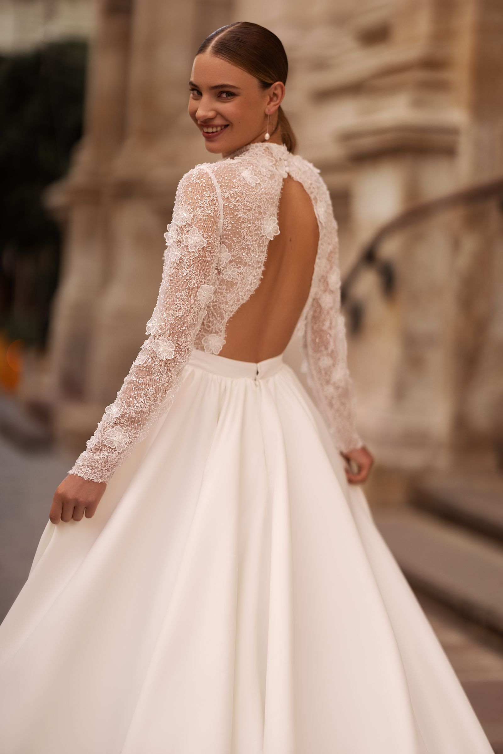 Konstance wedding dress, back detail view