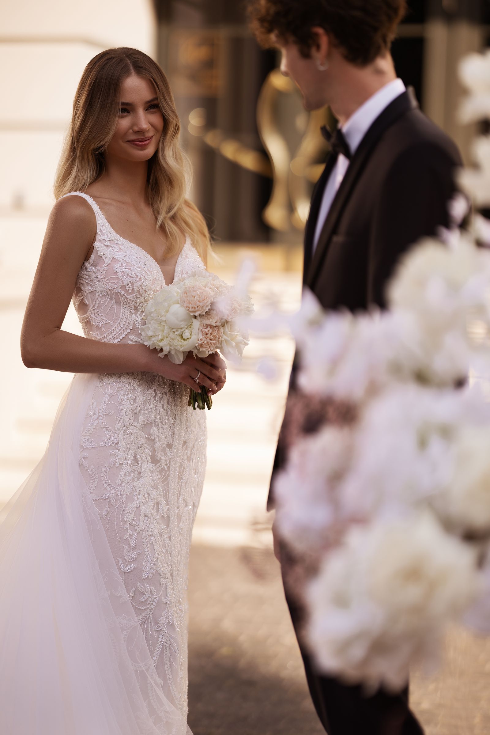 Leonor wedding dress, front detail view