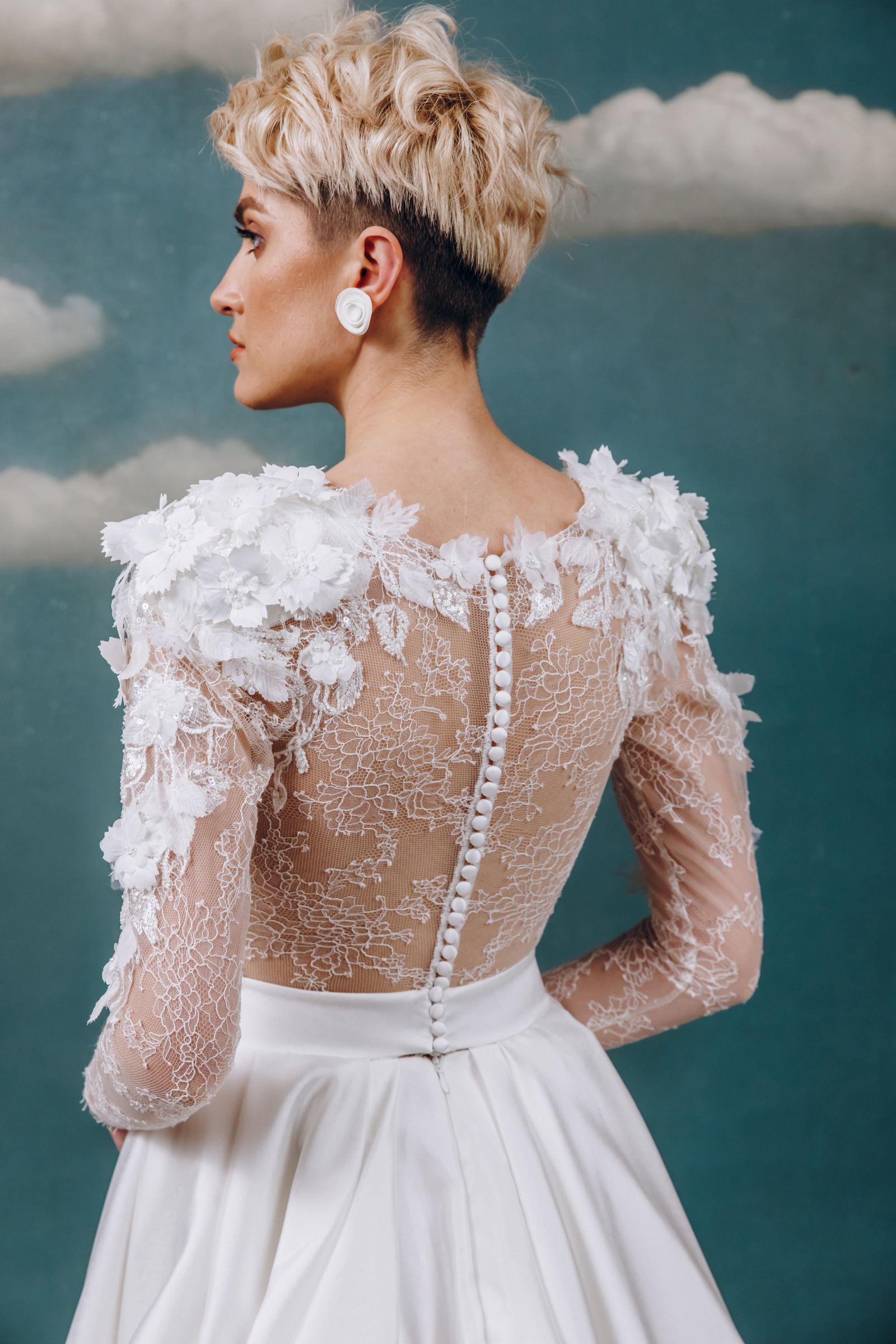 Terry wedding dress, back detail view